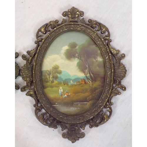 284 - Set of three Victorian miniature oval landscapes in ornate brass frames