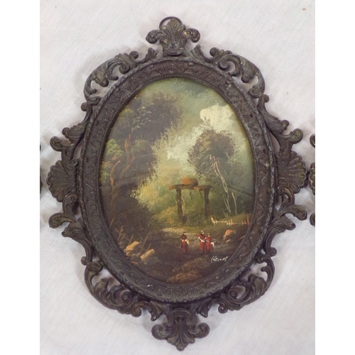 284 - Set of three Victorian miniature oval landscapes in ornate brass frames