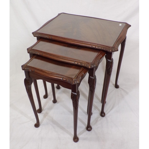 29 - Edwardian style nest of three tables, with glass  tops, on cabriole legs