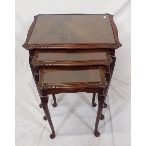 29 - Edwardian style nest of three tables, with glass  tops, on cabriole legs