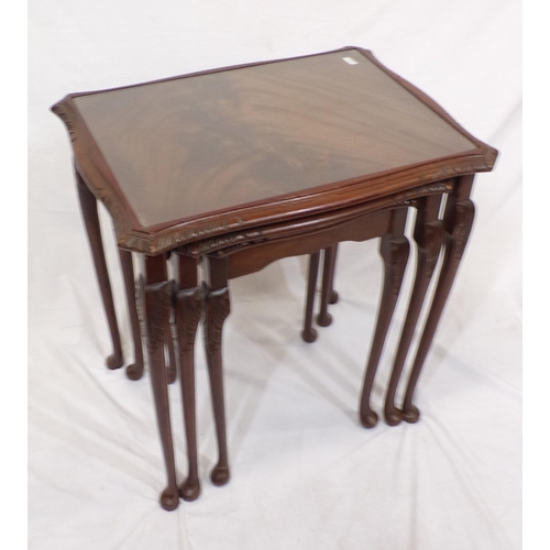 29 - Edwardian style nest of three tables, with glass  tops, on cabriole legs