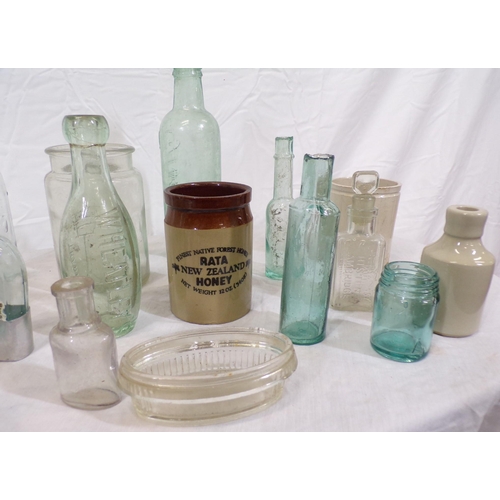 3 - Assorted lot of old glass bottles, etc in box