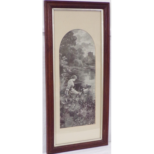 304 - Pears print of a lady by a riverside 47x19cm