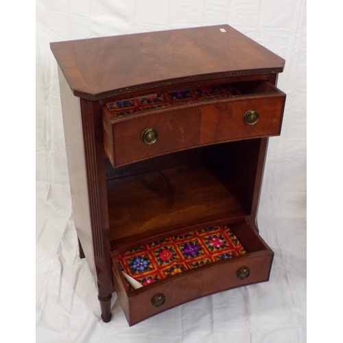 31 - Edwardian design concave fronted press with drawers, brass drop handles, on turned legs