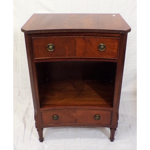 31 - Edwardian design concave fronted press with drawers, brass drop handles, on turned legs