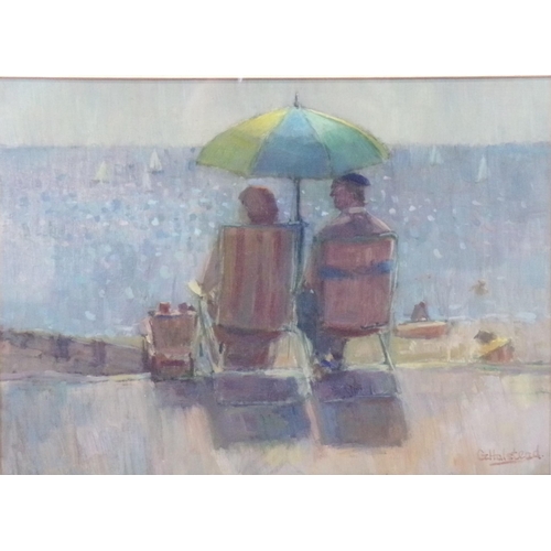 329 - George Halstead 'At the beach' pastels 20x28cm signed