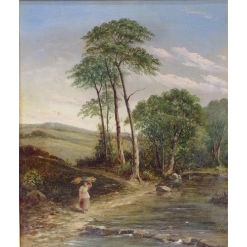 337 - Victorian School 'Figure by a river' oil on board 32x26cm