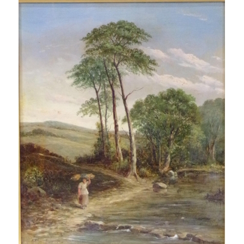 337 - Victorian School 'Figure by a river' oil on board 32x26cm