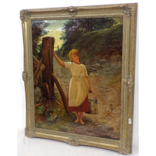 352 - John Ritchie 'Study of a girl with a pail' oil on canvas 60x50 initialled R