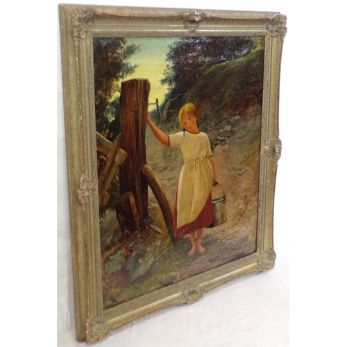 352 - John Ritchie 'Study of a girl with a pail' oil on canvas 60x50 initialled R