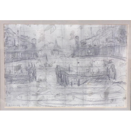 354 - After LS Lowry 'Harbour scene' pencil and charcoal 23x33cm