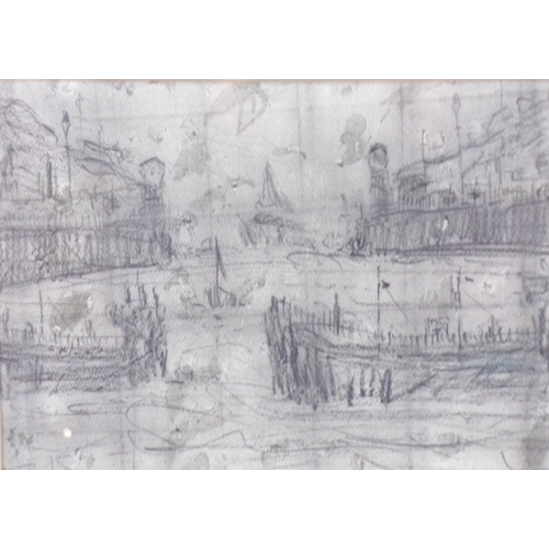 354 - After LS Lowry 'Harbour scene' pencil and charcoal 23x33cm