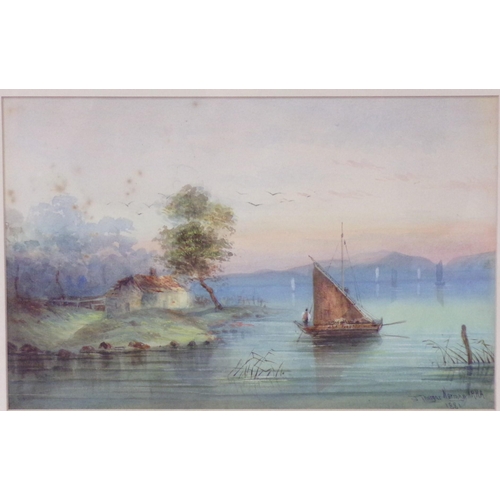 355 - J Thurgar Norman ARHA 'Peaceful coastal scene' watercolour 23x34cm signed