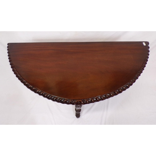 36 - Edwardian mahogany demi-lune hall or side table with rope decorated frieze, on carved cabriole legs