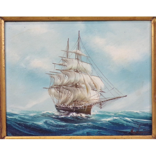 364 - Maritime School 'Study of a tall ship' oil on canvas 20x25cm signed