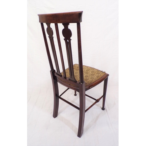 377 - Edwardian inlaid bedroom chair with railed back, bow fronted seat, turned legs with stretchers