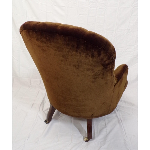 384 - Victorian style upholstered back armchair with shaped arms, on turned legs with stretchers