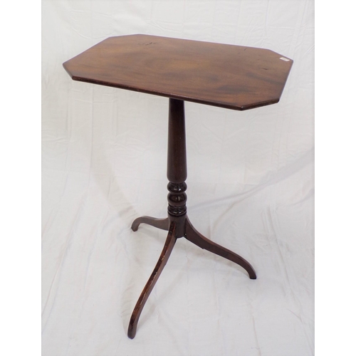 41 - Victorian mahogany occasional table with angled corners, turned tapering column, on shaped tripod