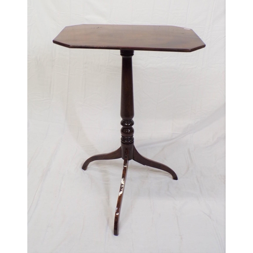 41 - Victorian mahogany occasional table with angled corners, turned tapering column, on shaped tripod