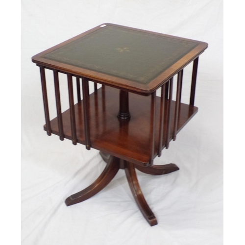 49 - Edwardian mahogany small revolving bookcase with leatherette inset, railed sides, on quadrapod