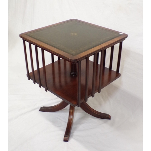 49 - Edwardian mahogany small revolving bookcase with leatherette inset, railed sides, on quadrapod