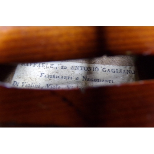 6 - Vintage violin stamped Antonio Gagliano, in carrying case with two bows