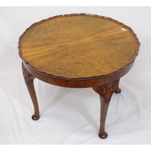 61 - Edwardian mahogany round occasional or coffee table with wavy rim, on foliate carved cabriole legs w... 