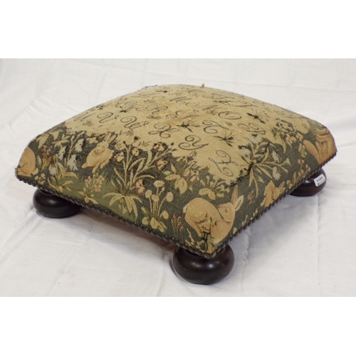 62 - Georgian square footstool with rabbit and foliate decorated upholstery