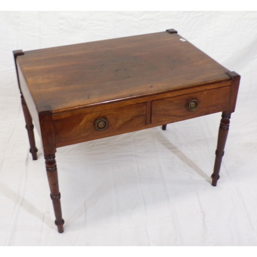 64 - Victorian mahogany low coffee or occasional table with frieze drawers, brass drop handles, on turned... 