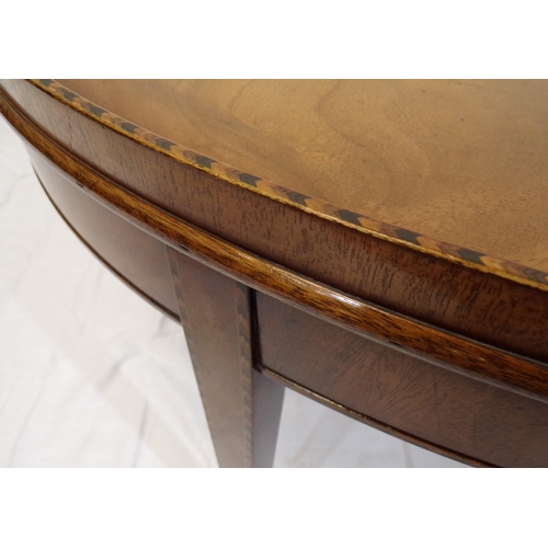 71 - Edwardian inlaid mahogany oval occasional or coffee table with raised rim, on herringbone inlaid tap... 