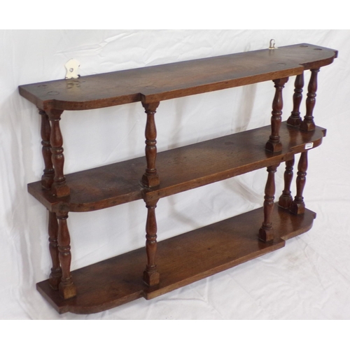 73 - Victorian Arts and Crafts style oak three tier wall shelf with turned columns