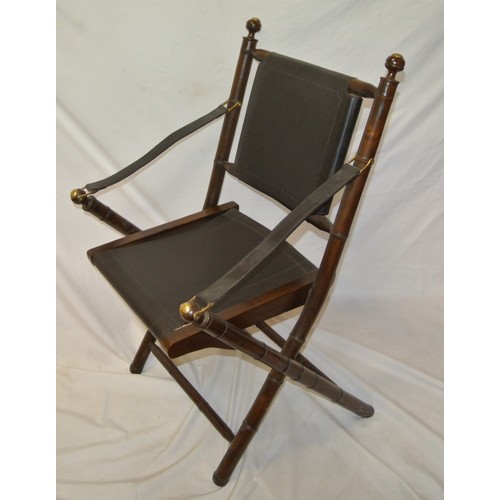 383 - Edwardian style folding picnic chair, turned rails, brass mounts, and stretchers