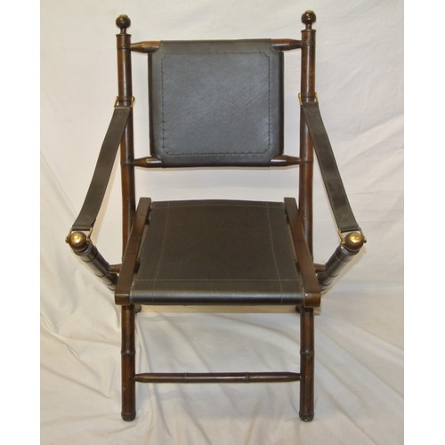 383 - Edwardian style folding picnic chair, turned rails, brass mounts, and stretchers