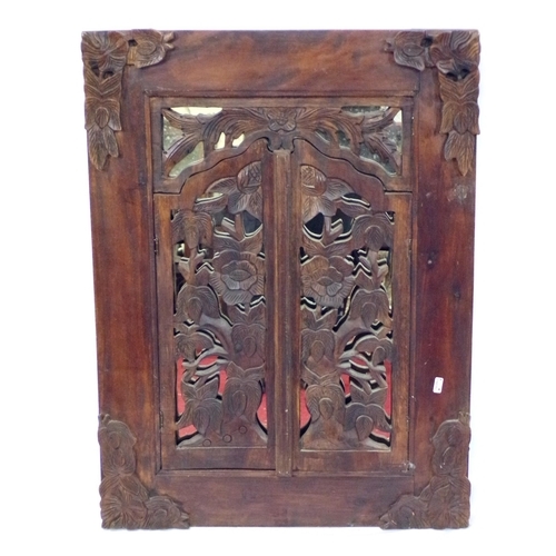 191 - Arts and Crafts style oak cased mirror with foliate fretwork panels