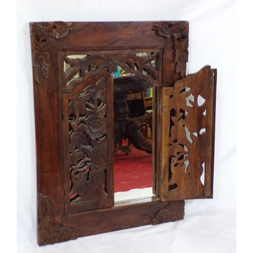 191 - Arts and Crafts style oak cased mirror with foliate fretwork panels