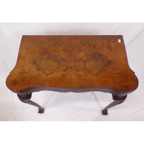 260 - Georgian style walnut card table with crossbanded fold over swivel top, dog-ear corners, baize surfa... 