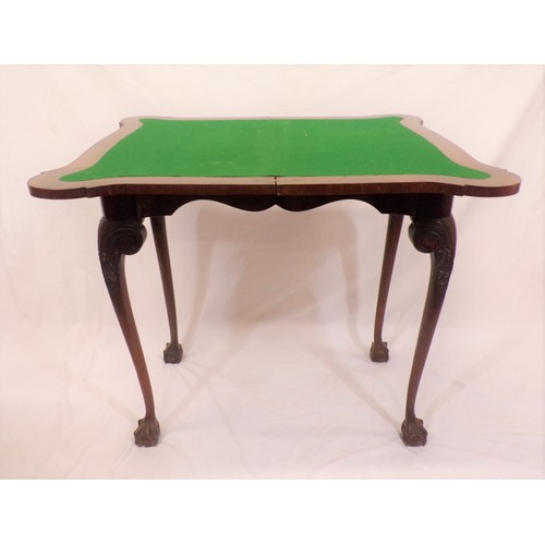 260 - Georgian style walnut card table with crossbanded fold over swivel top, dog-ear corners, baize surfa... 