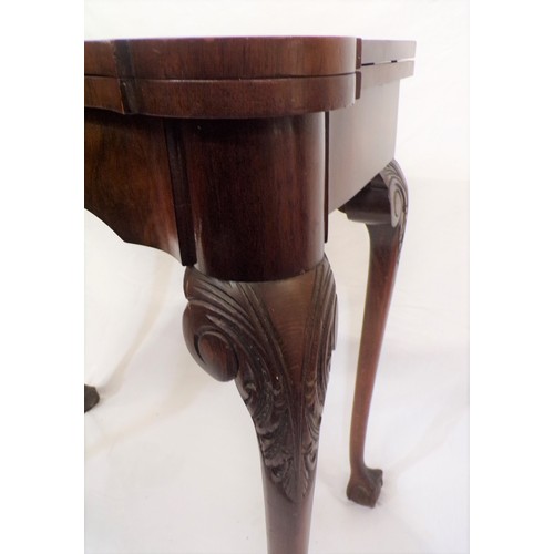 260 - Georgian style walnut card table with crossbanded fold over swivel top, dog-ear corners, baize surfa... 