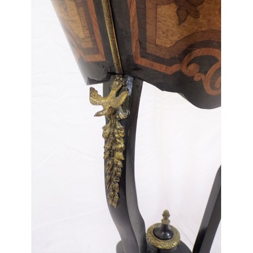 261 - Louis XV style inlaid and crossbanded jardiniere stand with pierced brass galleries, brass border, o... 