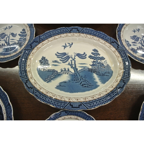 47 - Twenty two piece Booths 'Real Old Willow' pattern dinner service with blue and white decoration and ... 