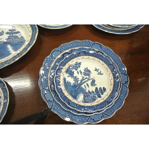 47 - Twenty two piece Booths 'Real Old Willow' pattern dinner service with blue and white decoration and ... 