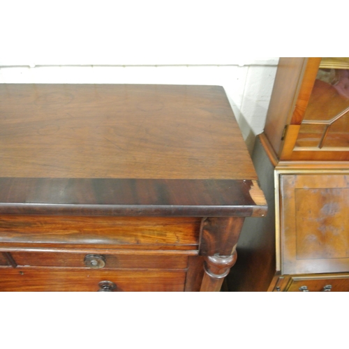 50 - Victorian mahogany Scotch chest with frieze drawer, two short and three long drawers under with roun... 