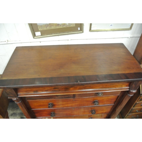 50 - Victorian mahogany Scotch chest with frieze drawer, two short and three long drawers under with roun... 