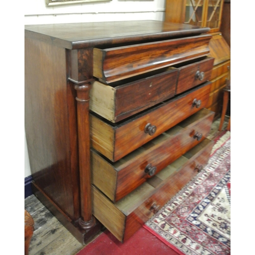 50 - Victorian mahogany Scotch chest with frieze drawer, two short and three long drawers under with roun... 