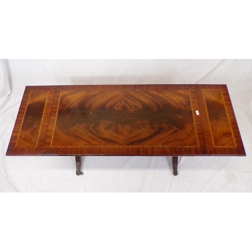 61 - Edwardian small sofa shaped coffee table with drop leaves and reeded legs