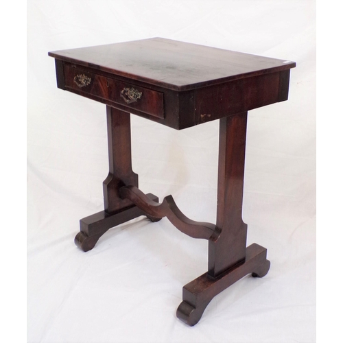 66 - William IV mahogany side table with frieze drawer, shaped columns and stretcher