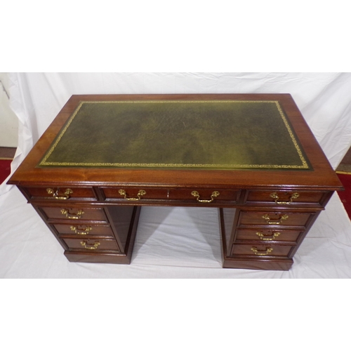 70 - Edwardian style mahogany pedestal desk with leatherette inset with three frieze drawers and six pede... 