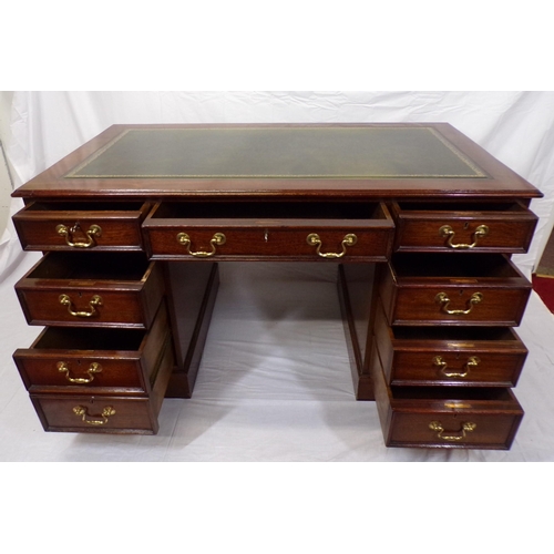 70 - Edwardian style mahogany pedestal desk with leatherette inset with three frieze drawers and six pede... 