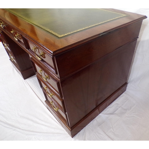 70 - Edwardian style mahogany pedestal desk with leatherette inset with three frieze drawers and six pede... 