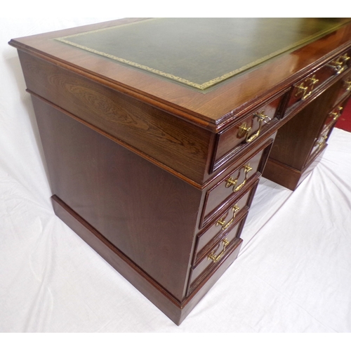 70 - Edwardian style mahogany pedestal desk with leatherette inset with three frieze drawers and six pede... 